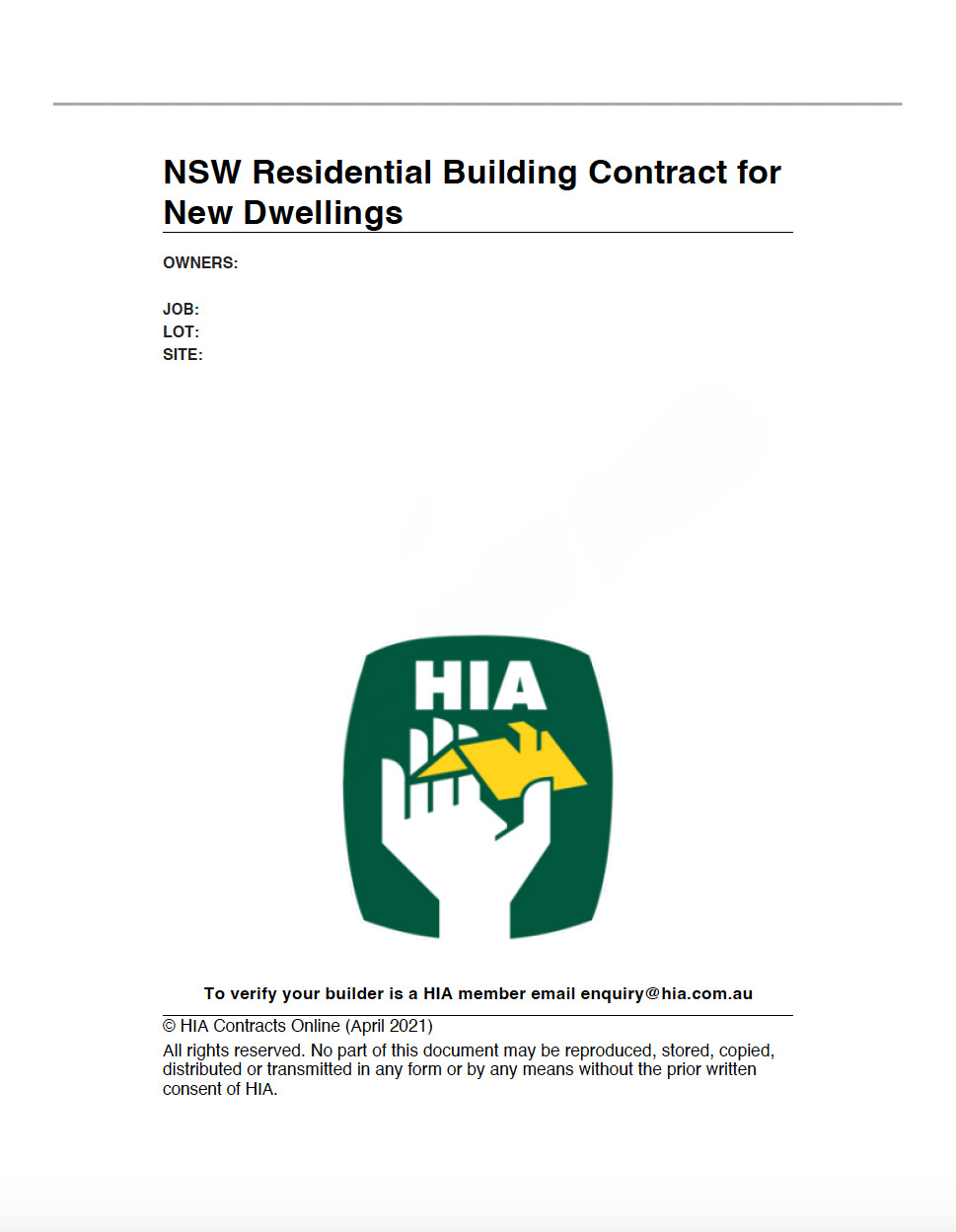 HIA building contract template