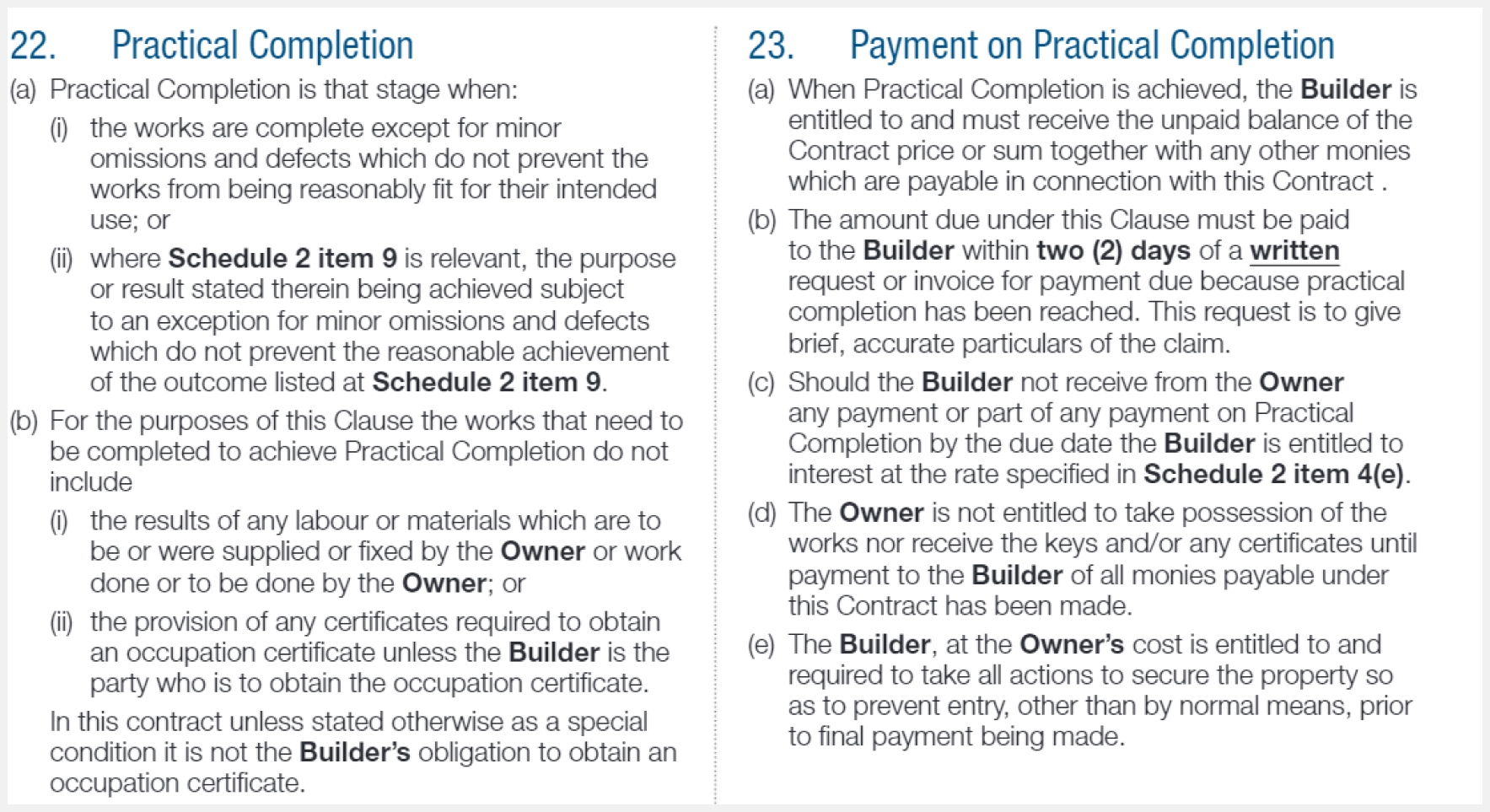 payment on practical completion NSW