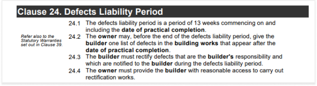 HIA Defects Liability Period