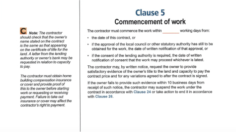 Commencement of work clause in Fair Trading home building contract