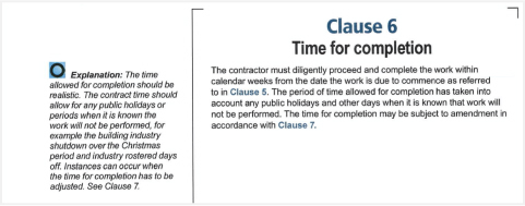 Fair Trading Contract time for Completion Clause