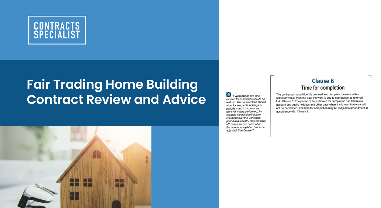 Fair Trading Home Building Contract Review and Advice NSW