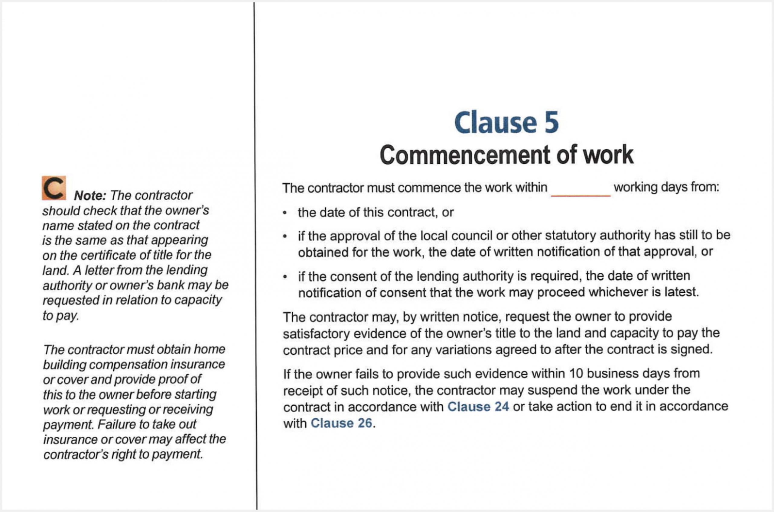 Fair Trading Contract NSW Commencement of Work Clause