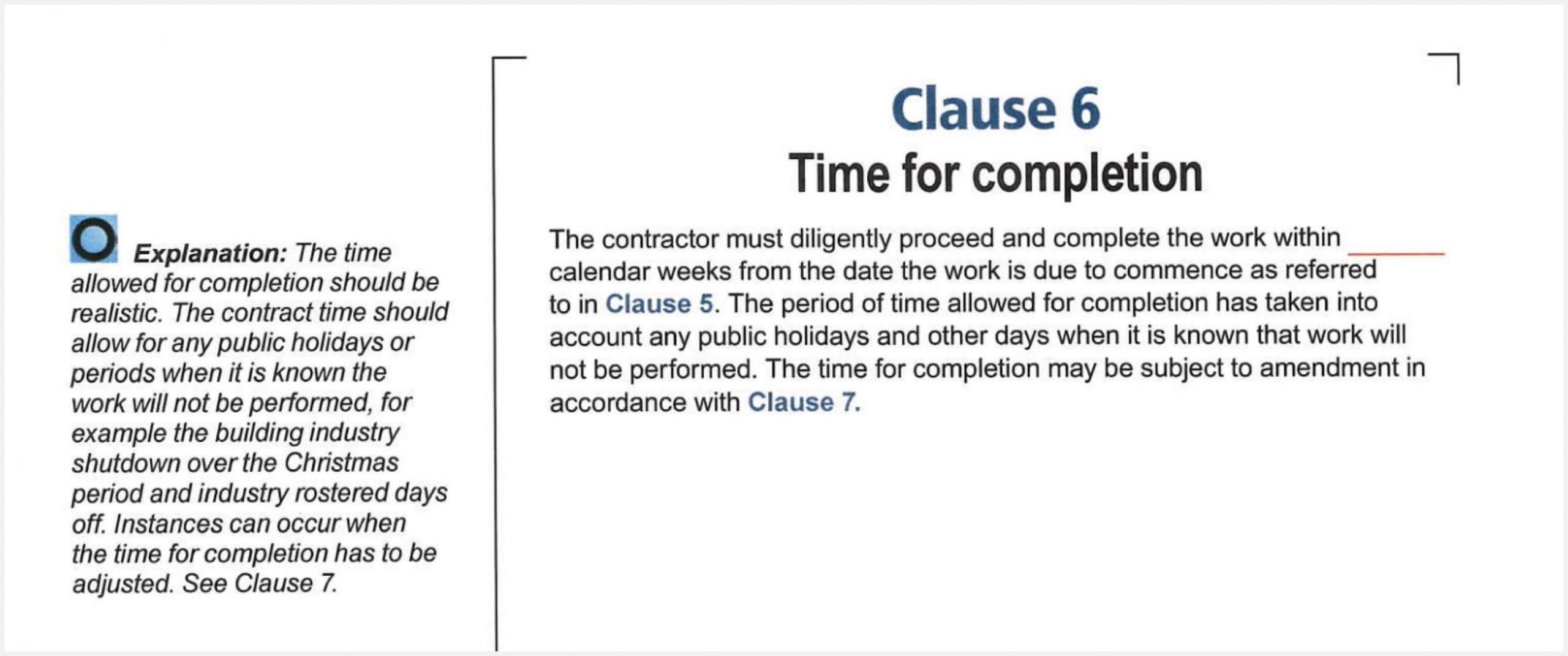 Fair Trading Contract NSW Time for Completion Clause