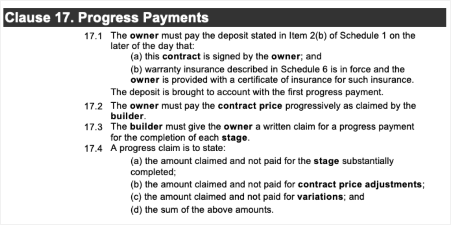 Clause 17 Progress payments